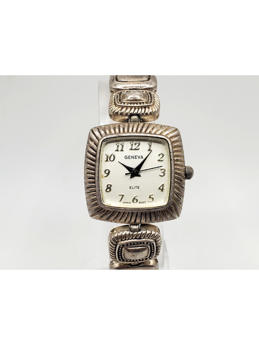 Geneva Elite Watch Women 26mm Square Silver Tone Square New Battery